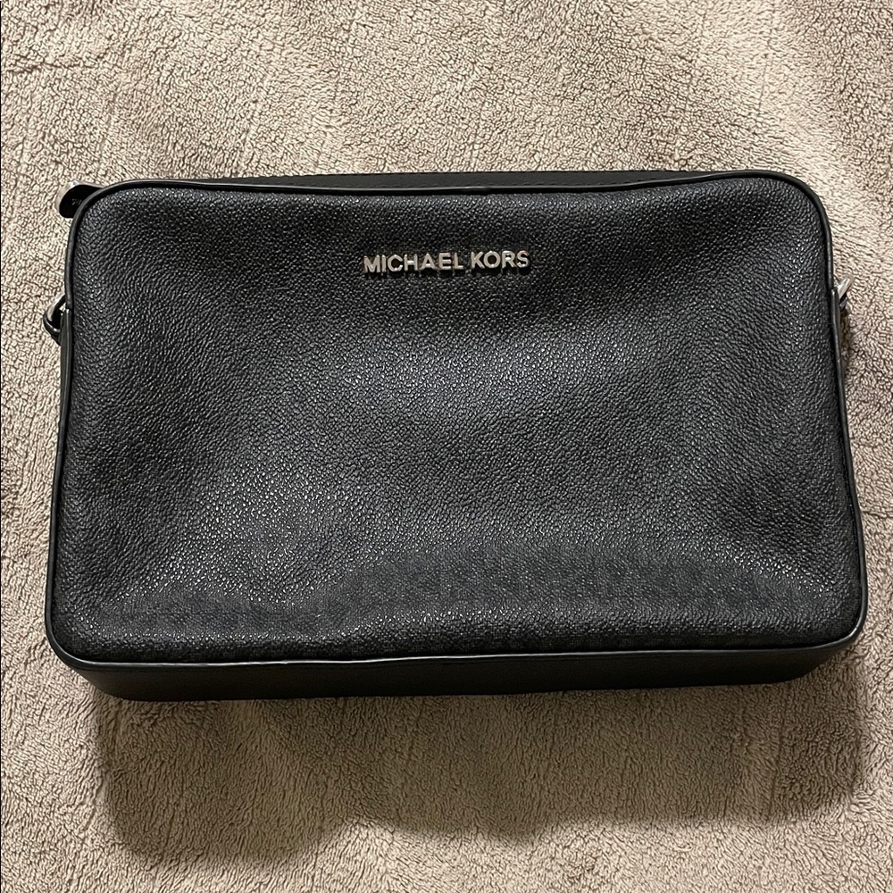 Michael Kors Black Square Pouch Canvas Logo Crossbody Bag Contemporary Classic